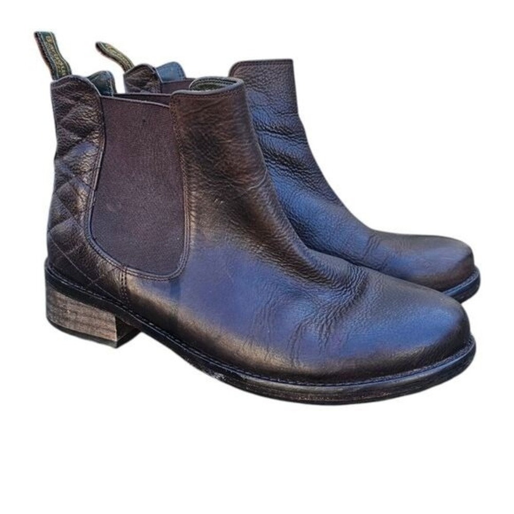 Barbour Mens 7 Evie Leather Chelsea Boots Brown Lug Sole Quilted Rugged Outdoor